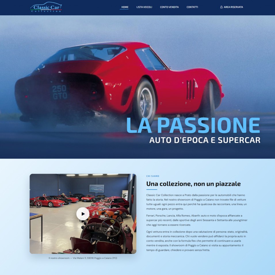 Classic Car Collection — sito per showroom di supercar e auto d'epoca