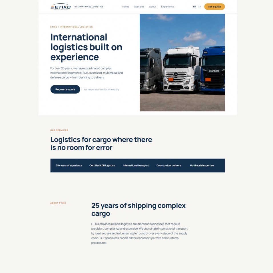ETIKO — sito bilingue per azienda di logistica internazionale