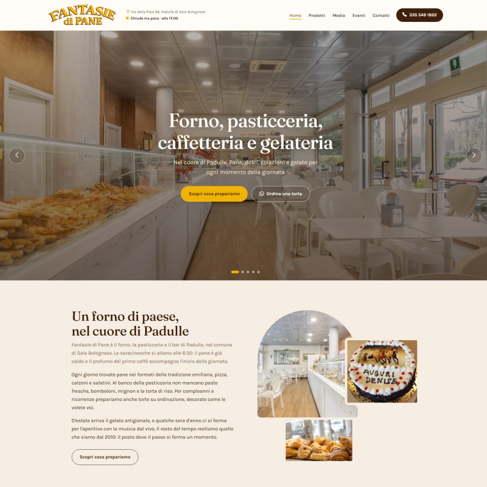 Fantasie di Pane — website for a bakery, pastry shop and cafe in Padulle